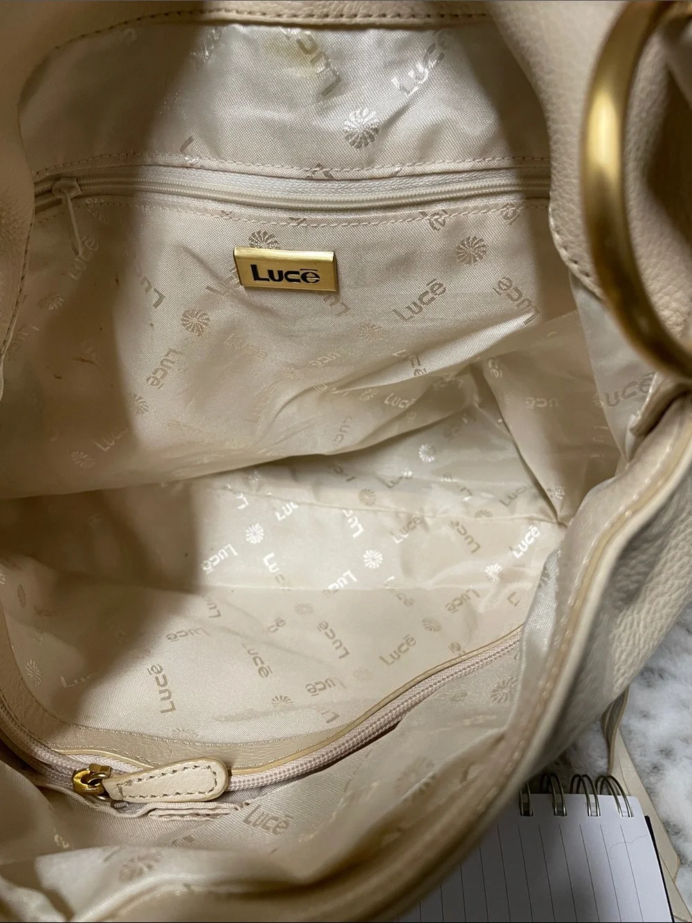 C. Luce Cream Leather Hobo with Gold Ring Hardware